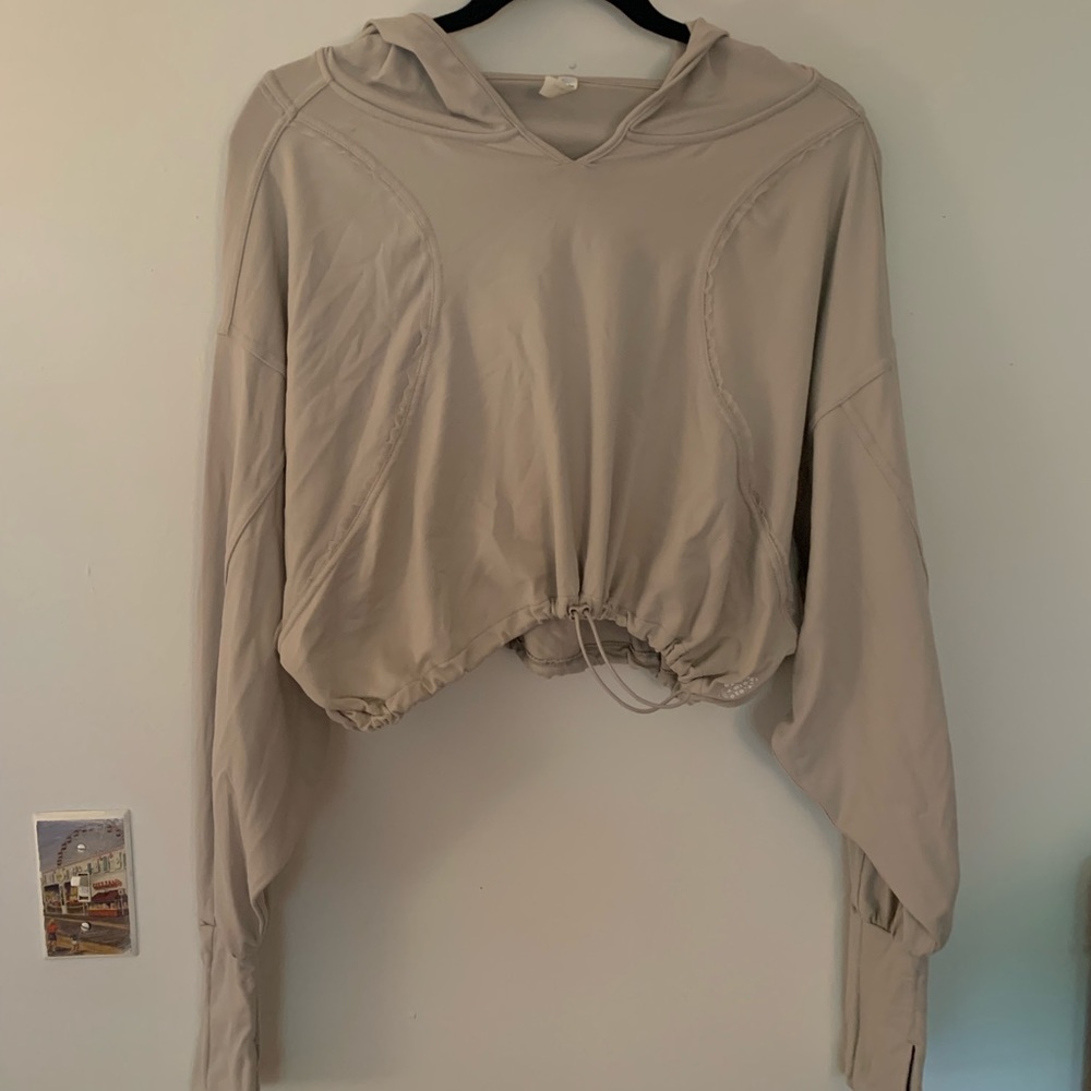 Free People Movement Light Gray Cropped Pullover Hoodie, Size Medium